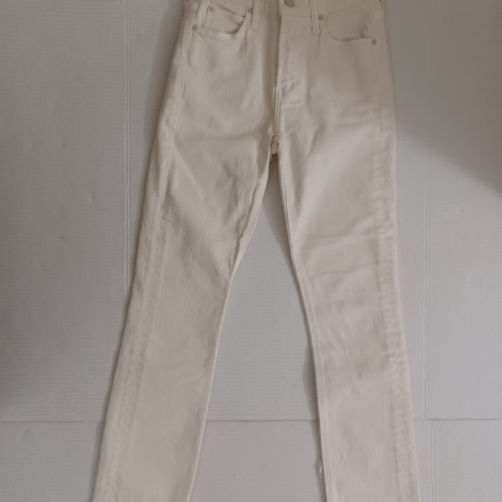 MOTHER THE MID RISE DAZZLER CROP FRAY JEANS CREAM PUFF - Picture 13 of 17